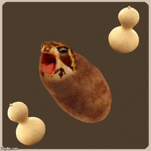 A Fusion of Potato and RainFrog Gagging at Gourds